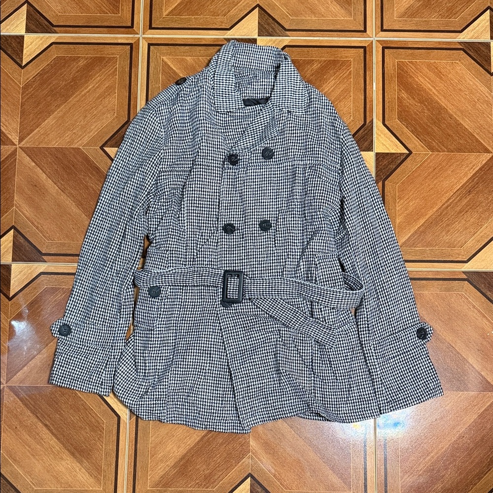 Men's Black and White Checkered Trench Coat